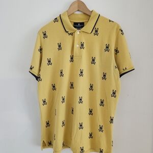 Psycho Bunny Polo Shirt Extra Large Yellow All Over Print Size 5